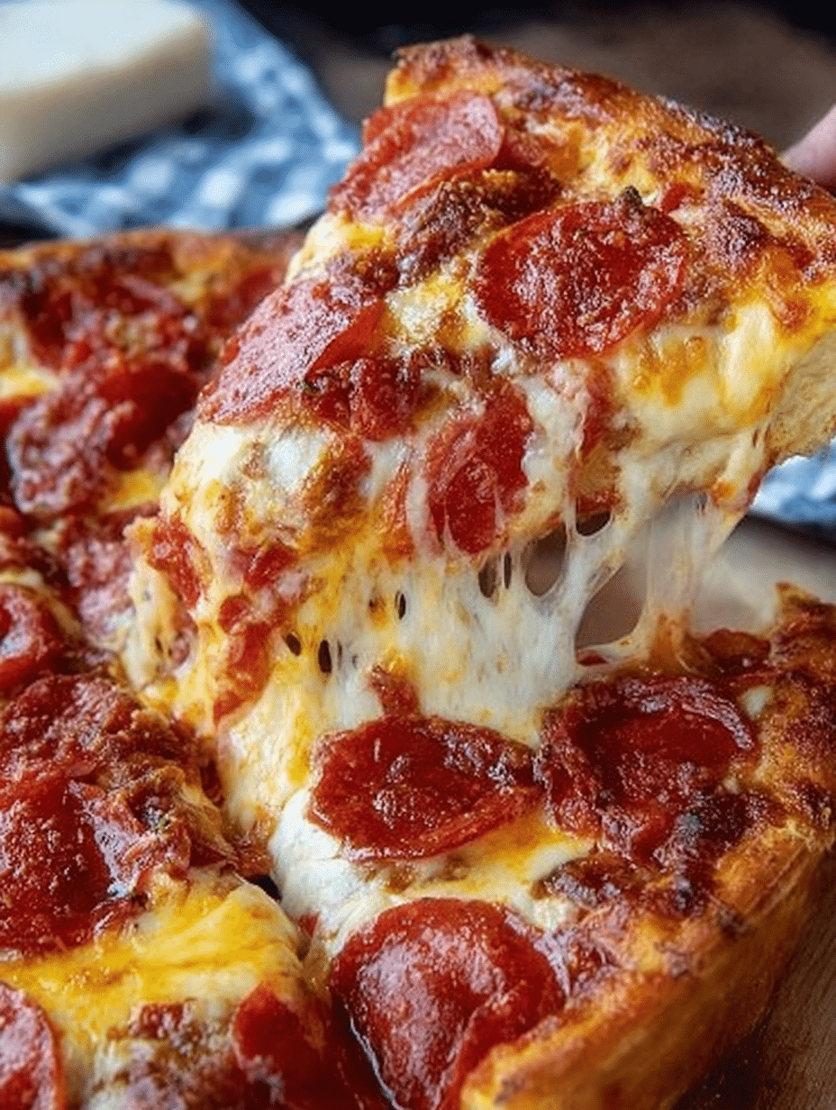 Deep-Dish Cheese and Spicy Pepperoni Pizza with Turkish Red Pepper Oil