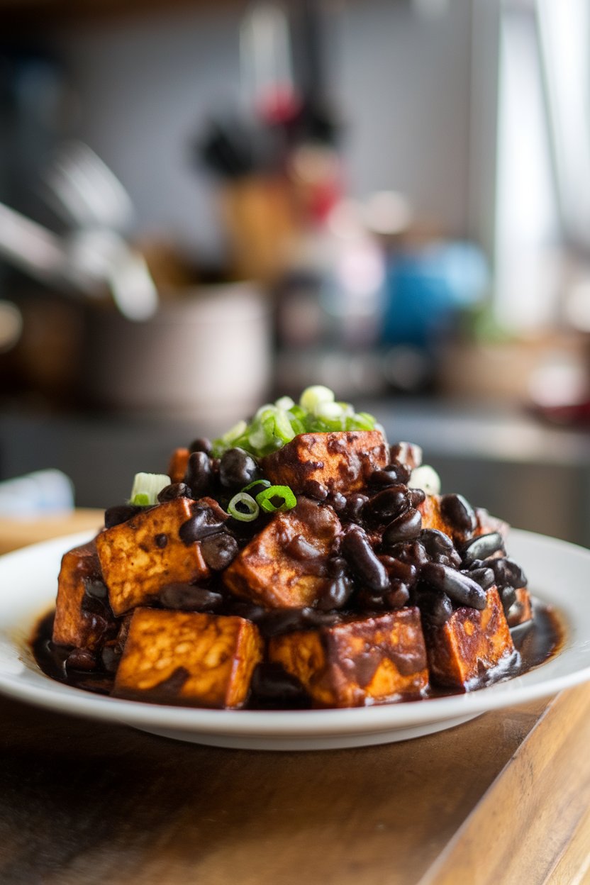 Stir-Fried Tofu with Black Bean Sauce and Bell Peppers