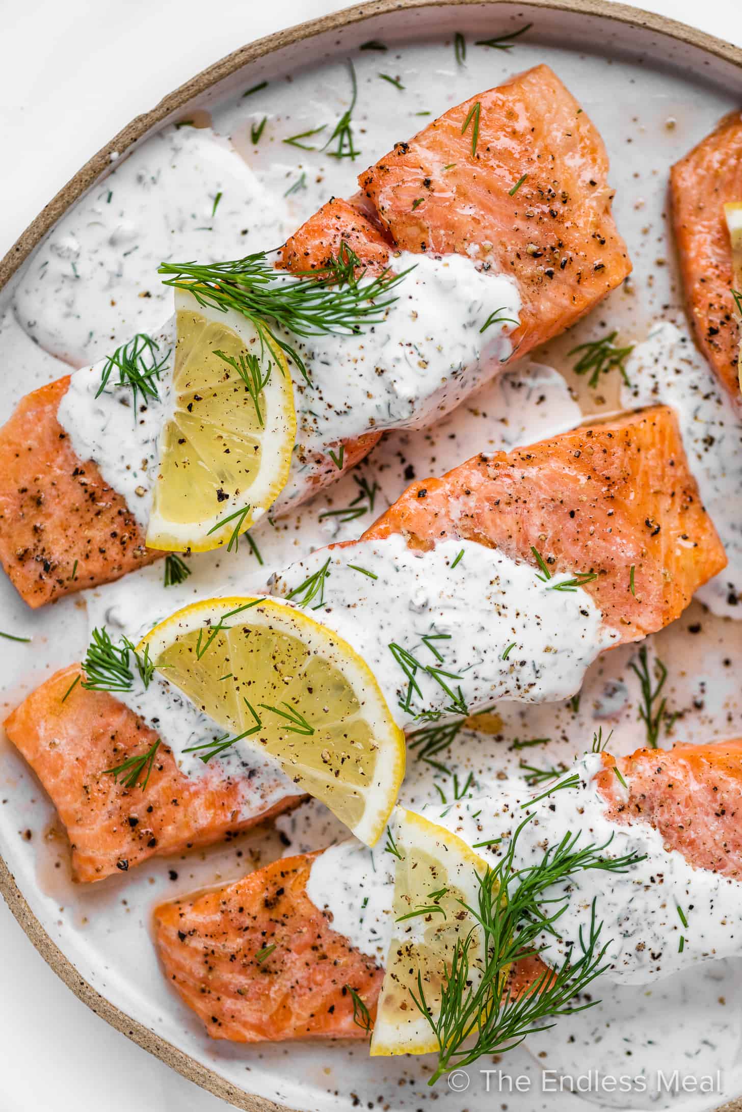 Sautéed Wild Caught Salmon with Roasted Garlic and Lemon-Dill Sauce