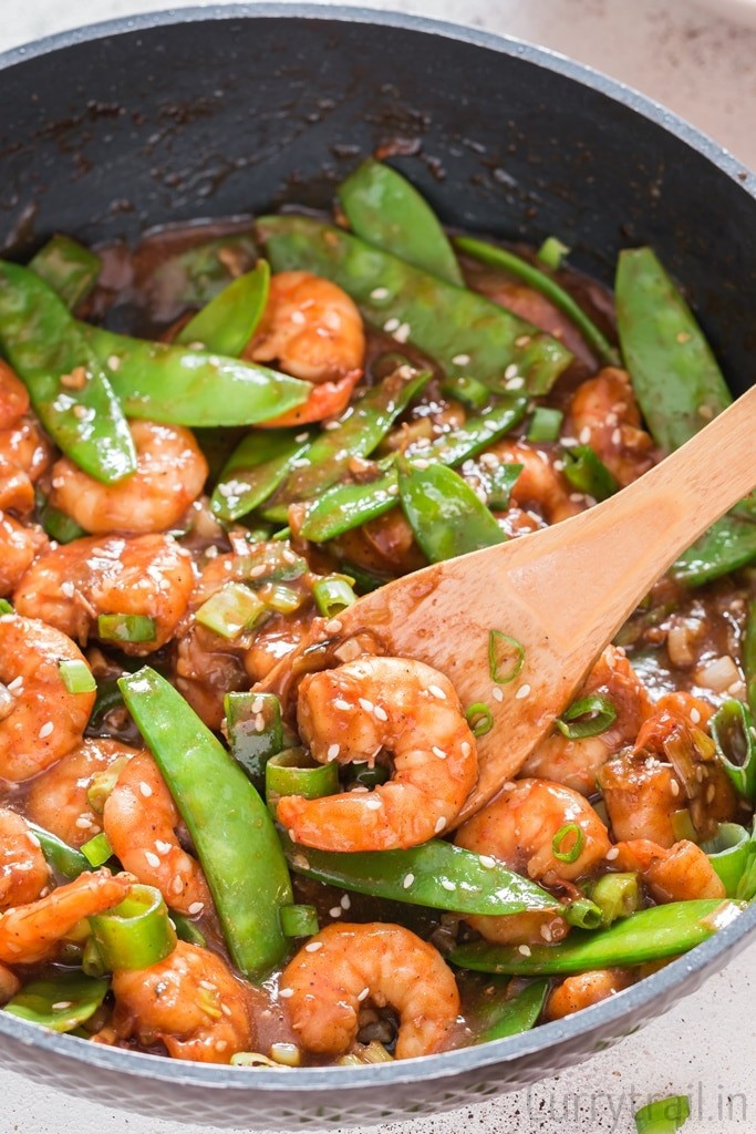 Spicy Shrimp Stir-Fry with Snow Peas and Sesame