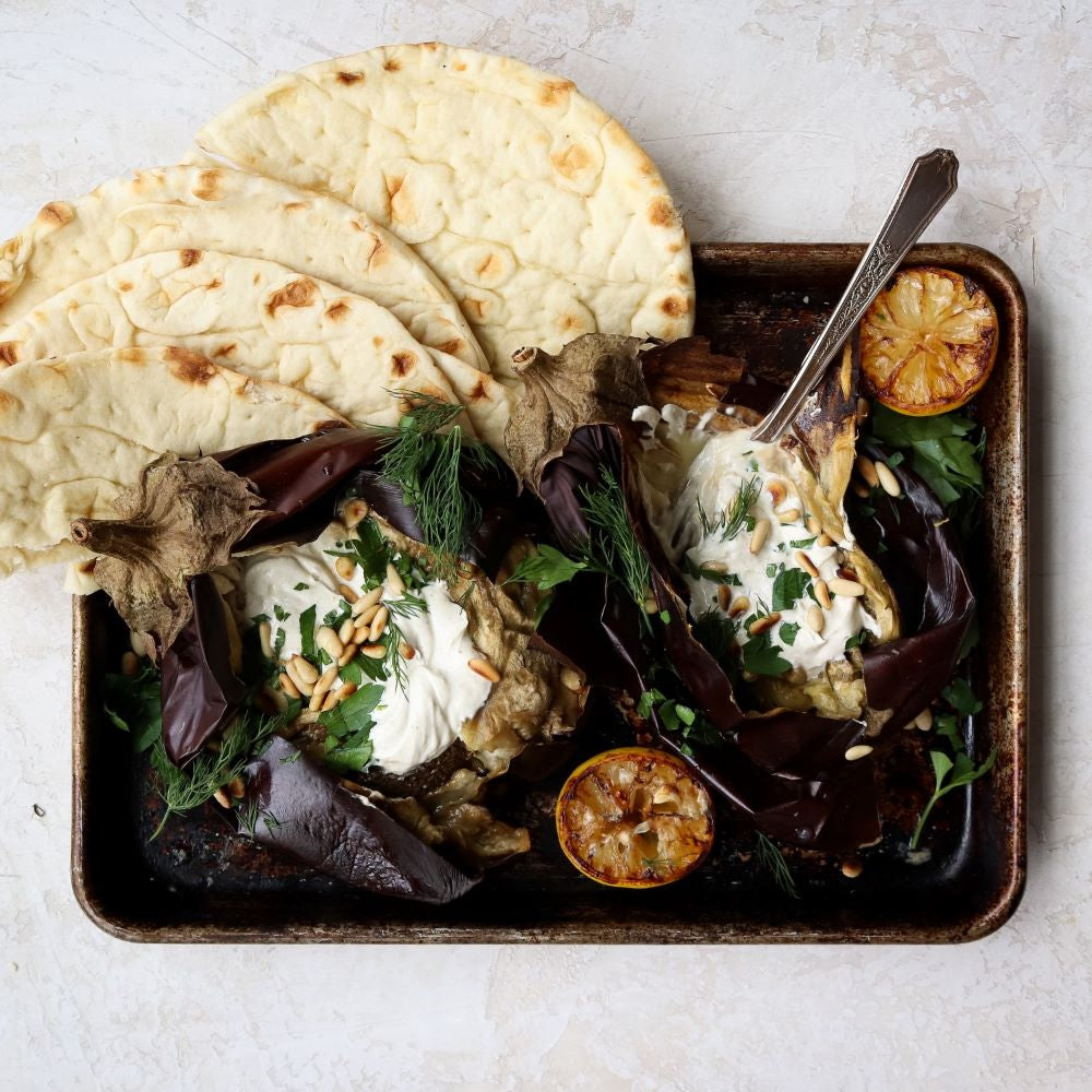 Honey and Za'atar Roasted Eggplant with Tahini Drizzle