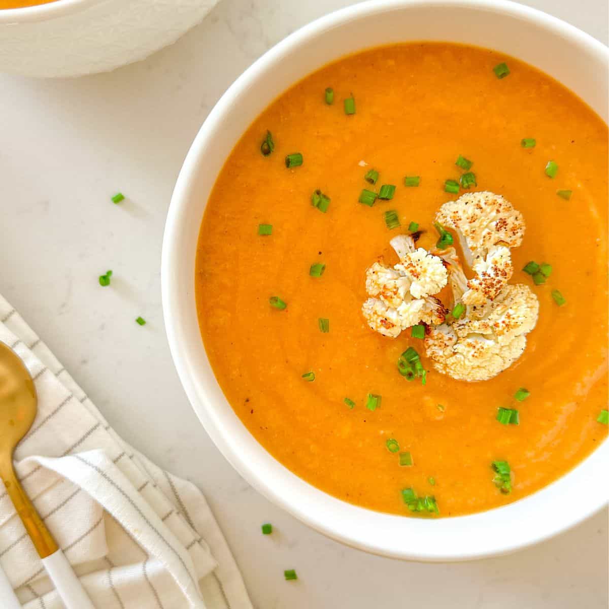 Spiced Cauliflower and Sweet Potato Soup with Ginger