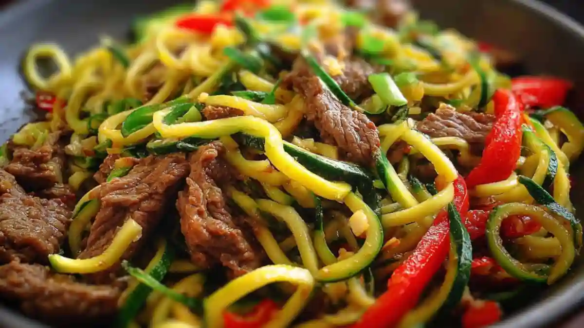 Zucchini Noodle Stir-Fry with Spicy Sesame Beef