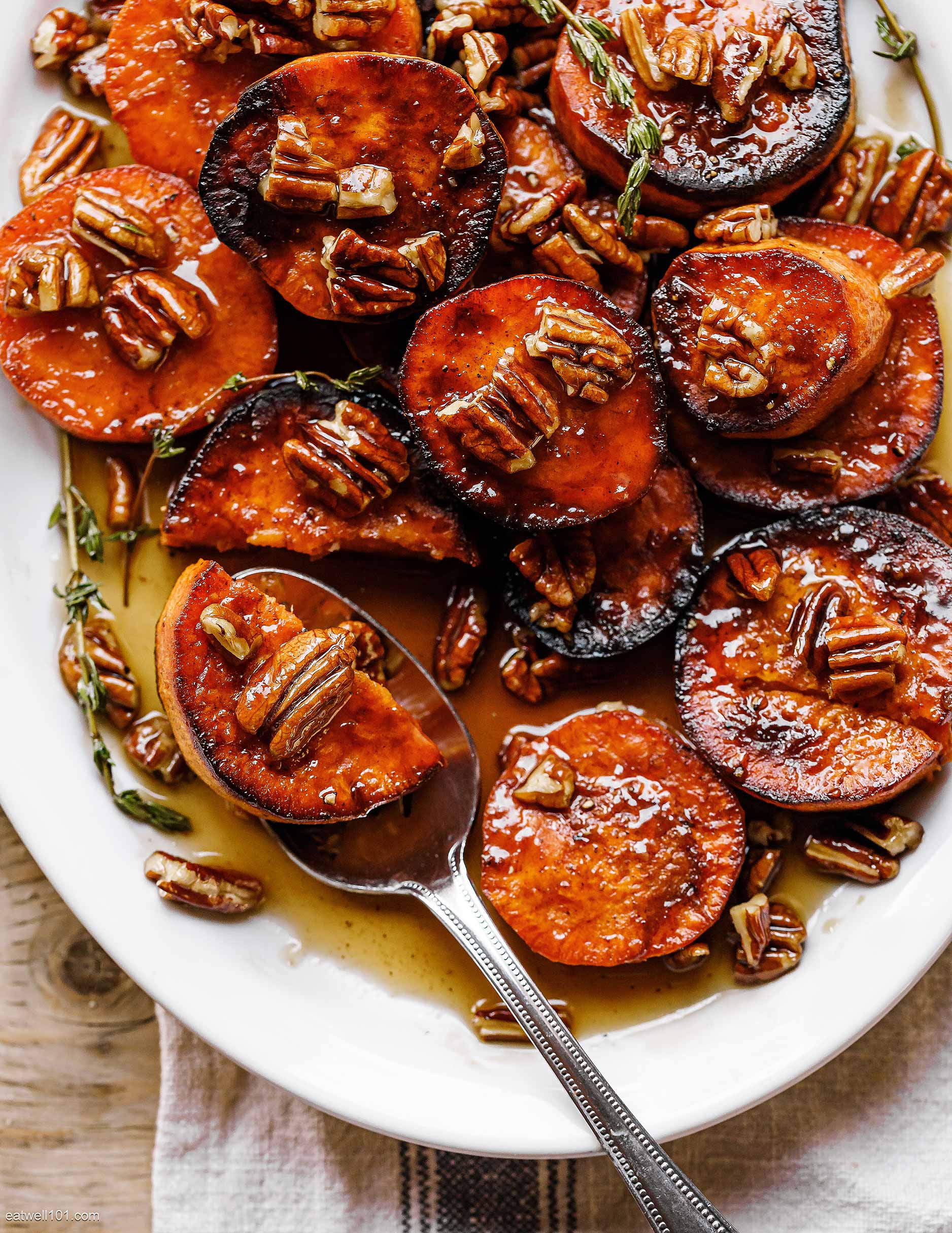 Maple-Glazed Sweet Potato and Apple Skillet with Toasted Pecans