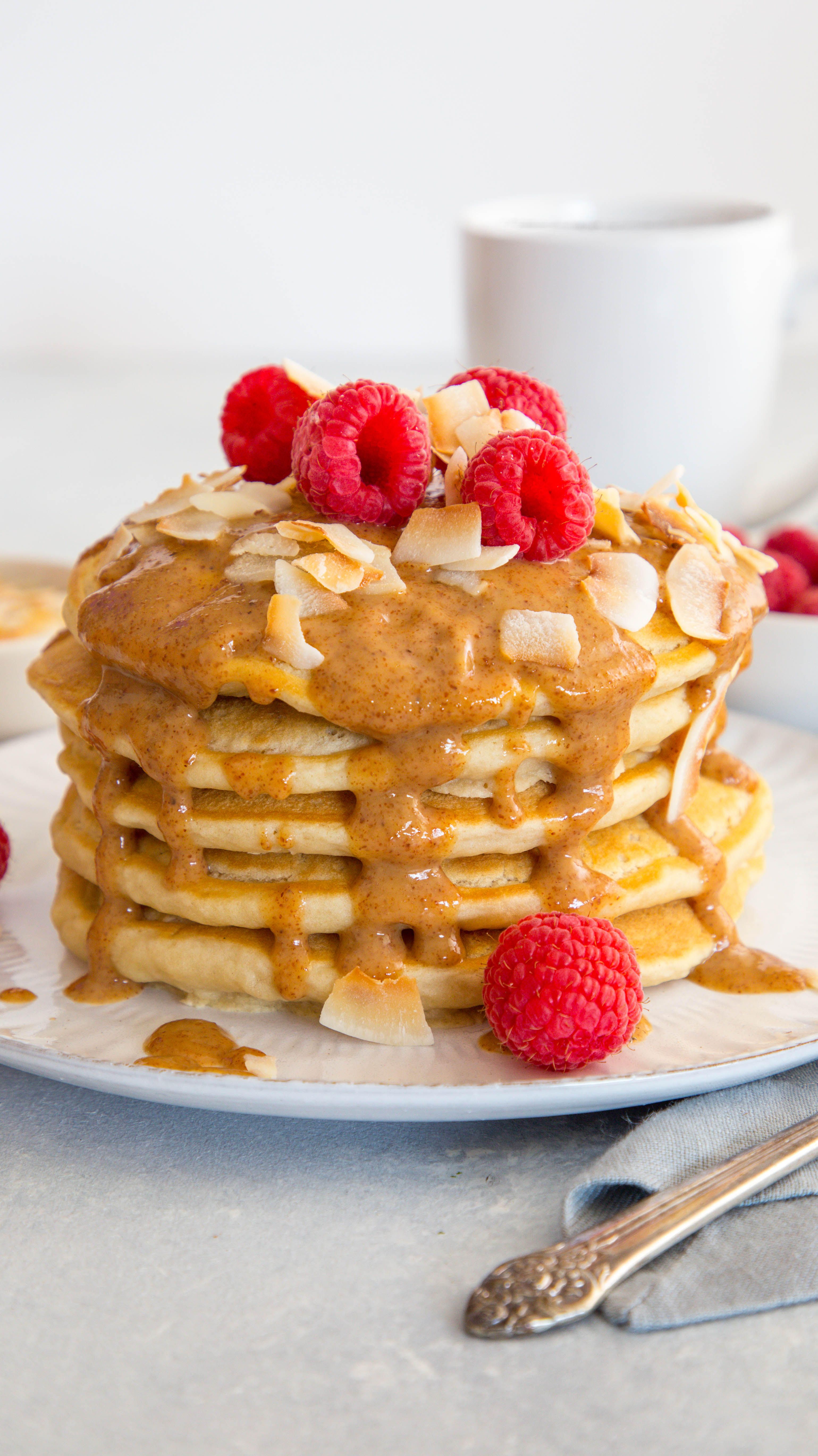 Vanilla Almond Pancakes with Maple Yogurt Drizzle