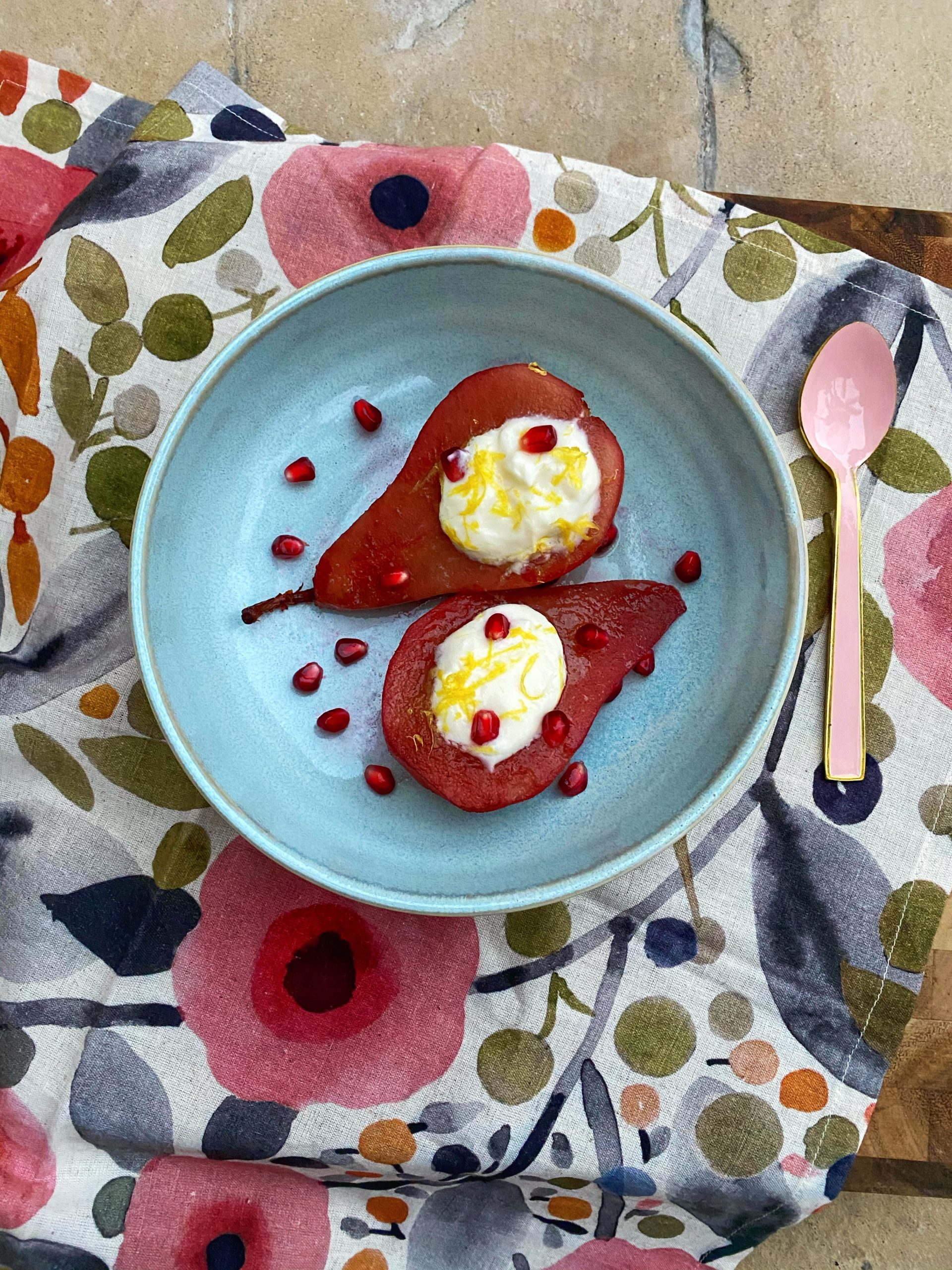 Ginger and Cardamom Poached Pears with Vanilla Yogurt