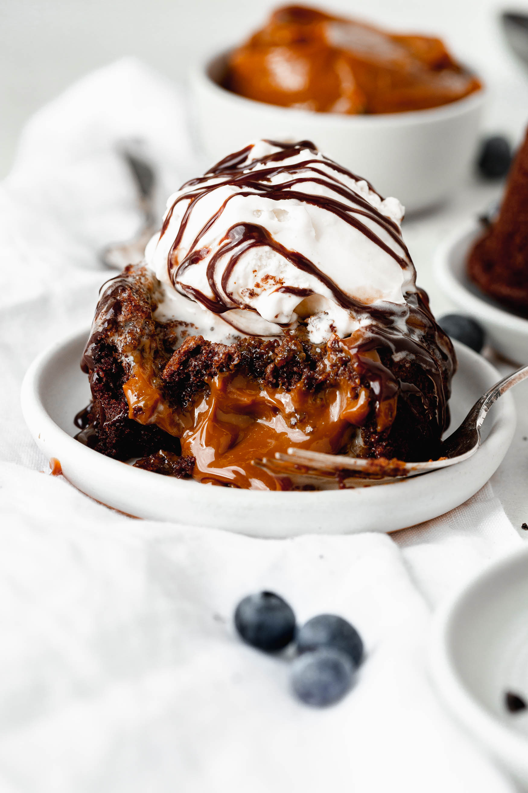 Molten Chocolate Lava Cake with Caramel Drizzle