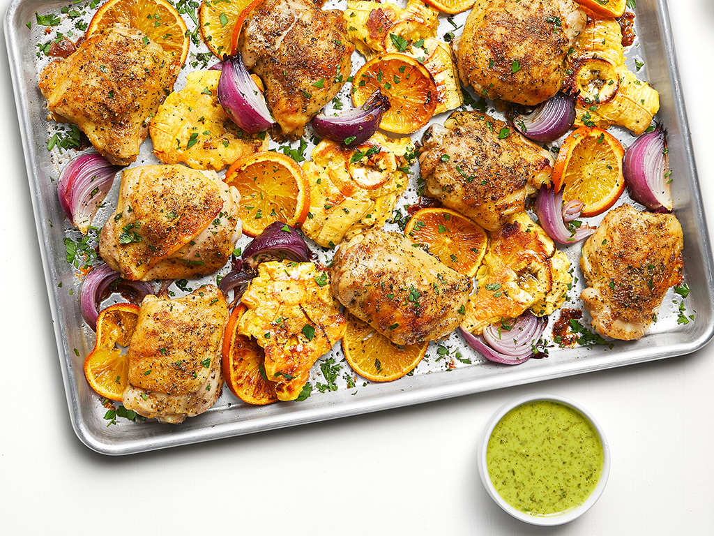 Sheet Pan Jerk-Spiced Chicken with Sweet Potato and Plantains