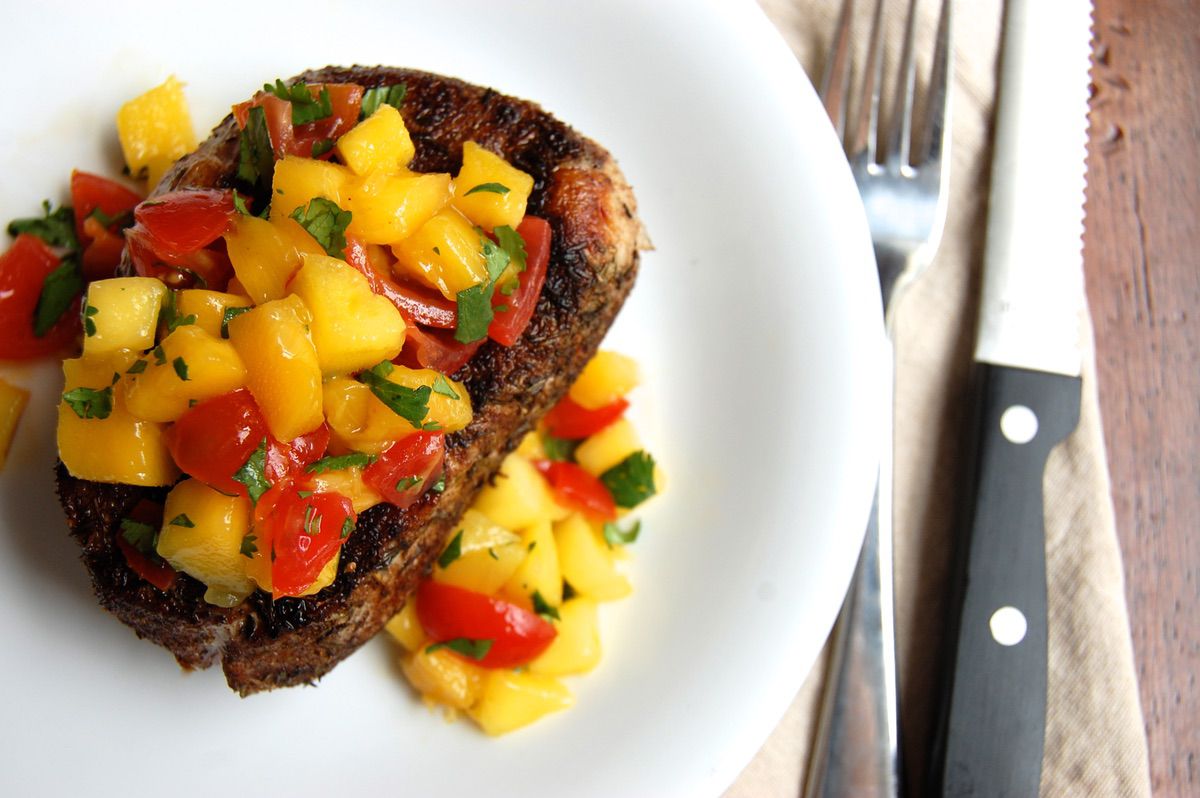 Pan-Seared Pork Chops with Mango-Pineapple Salsa
