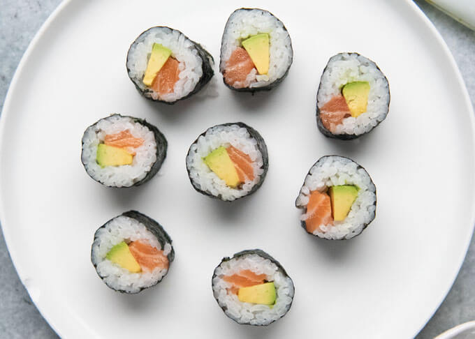 Hand-Rolled Salmon and Avocado Sushi Rolls