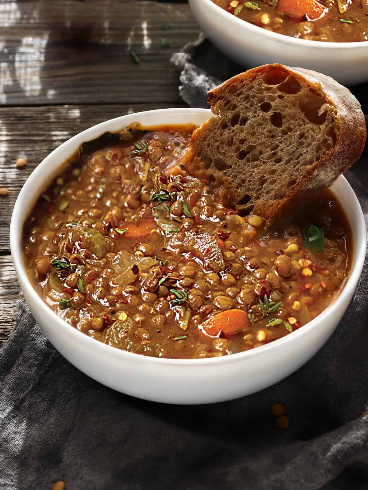 Traditional Greek Lentil Soup with Carrots and Celery