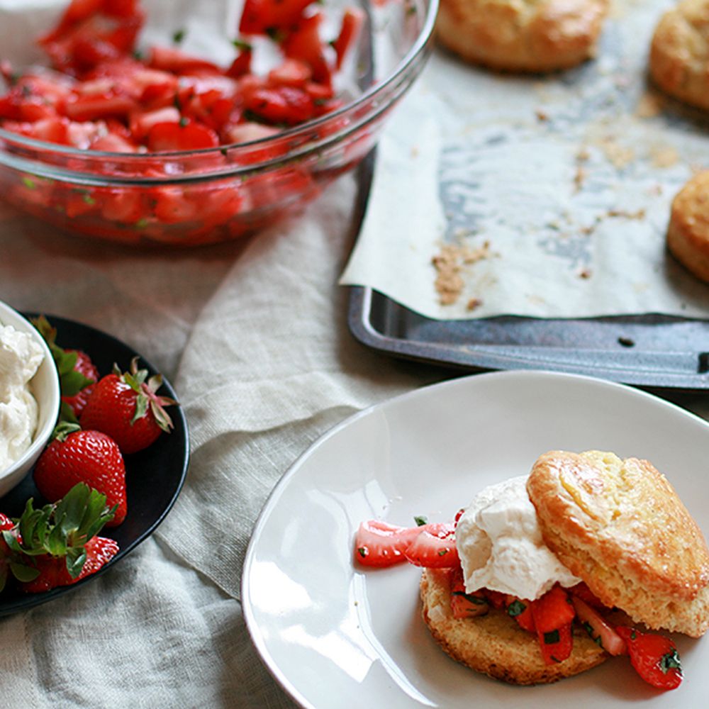 Strawberry Basil Shortcakes with Whipped Honey Cream