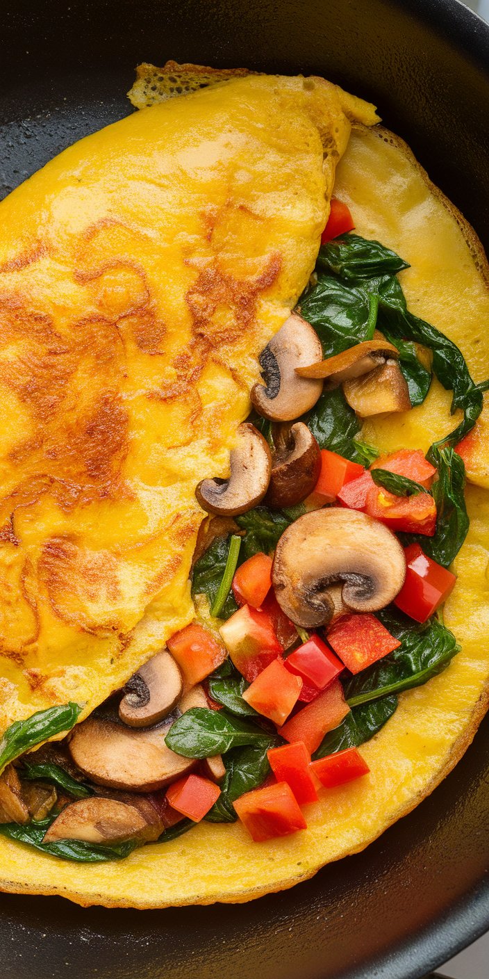 Sautéed Spinach and Shiitake Mushroom Omelette with Scallions