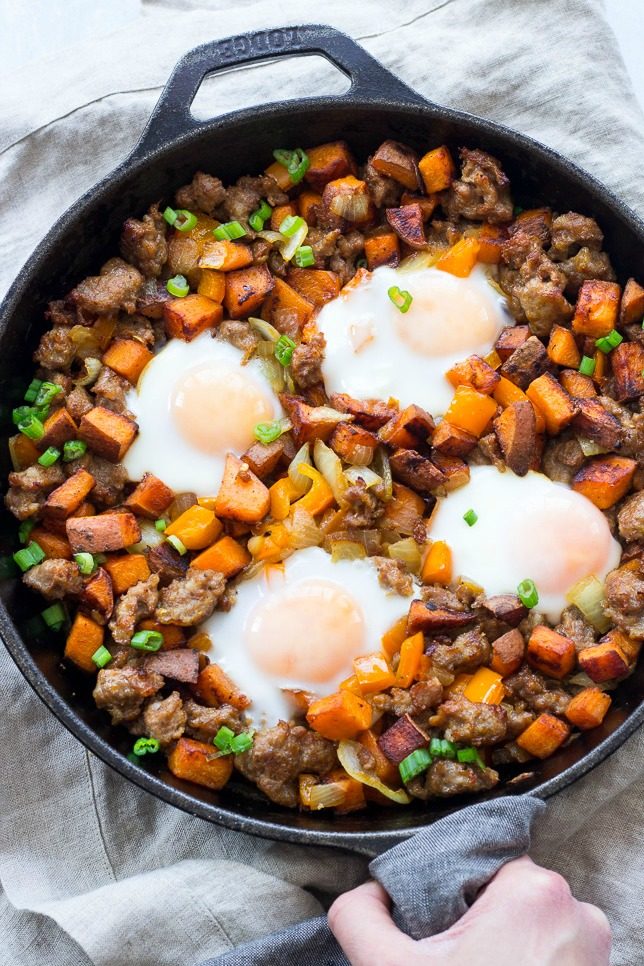 One-Pot Brunch Hash with Sweet Potatoes and Eggs