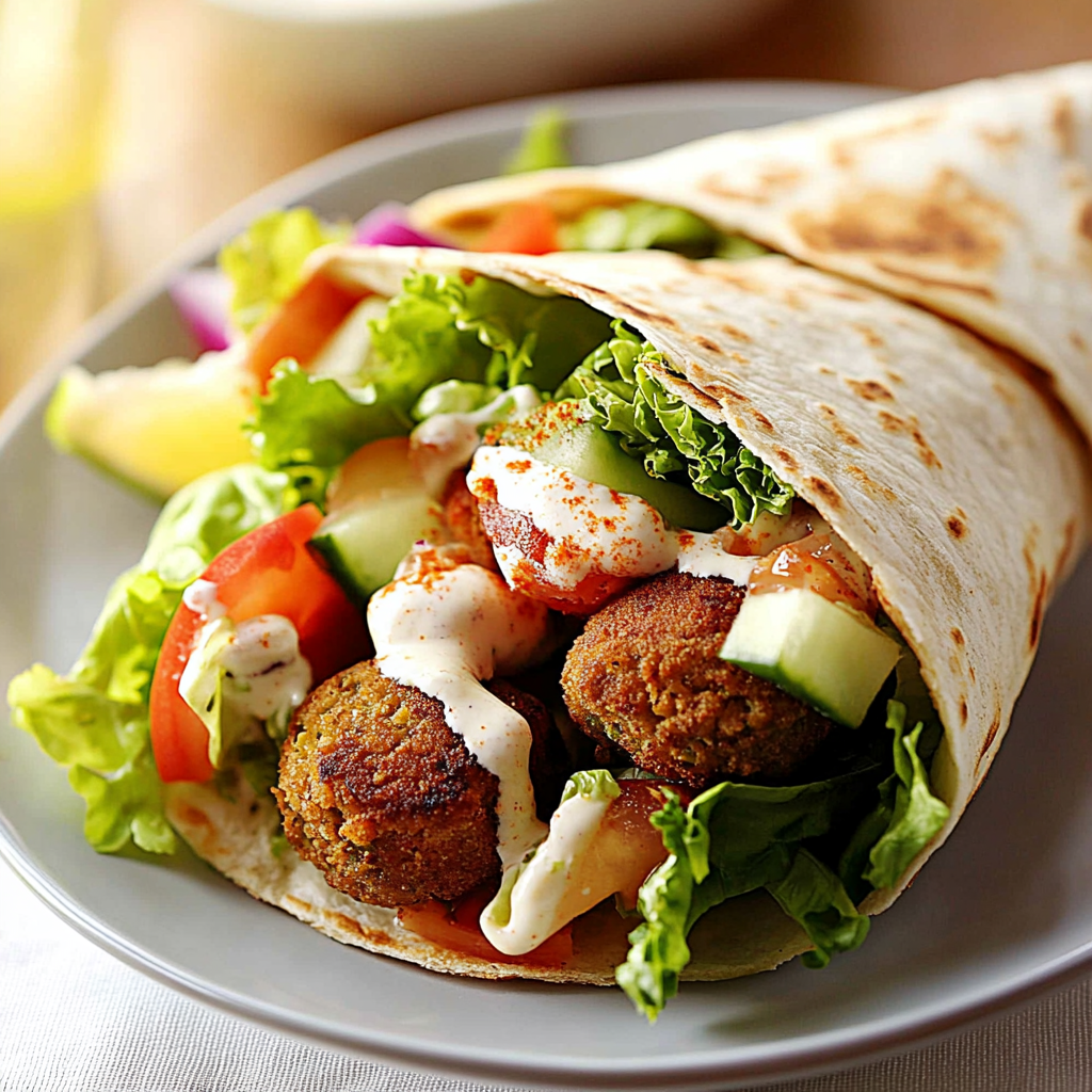 Toasted Falafel Wrap with Tahini Sauce and Pickled Vegetables