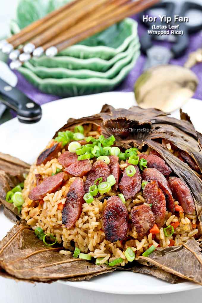 Steamed Hidden Lotus Leaf Rice with Chinese Sausage