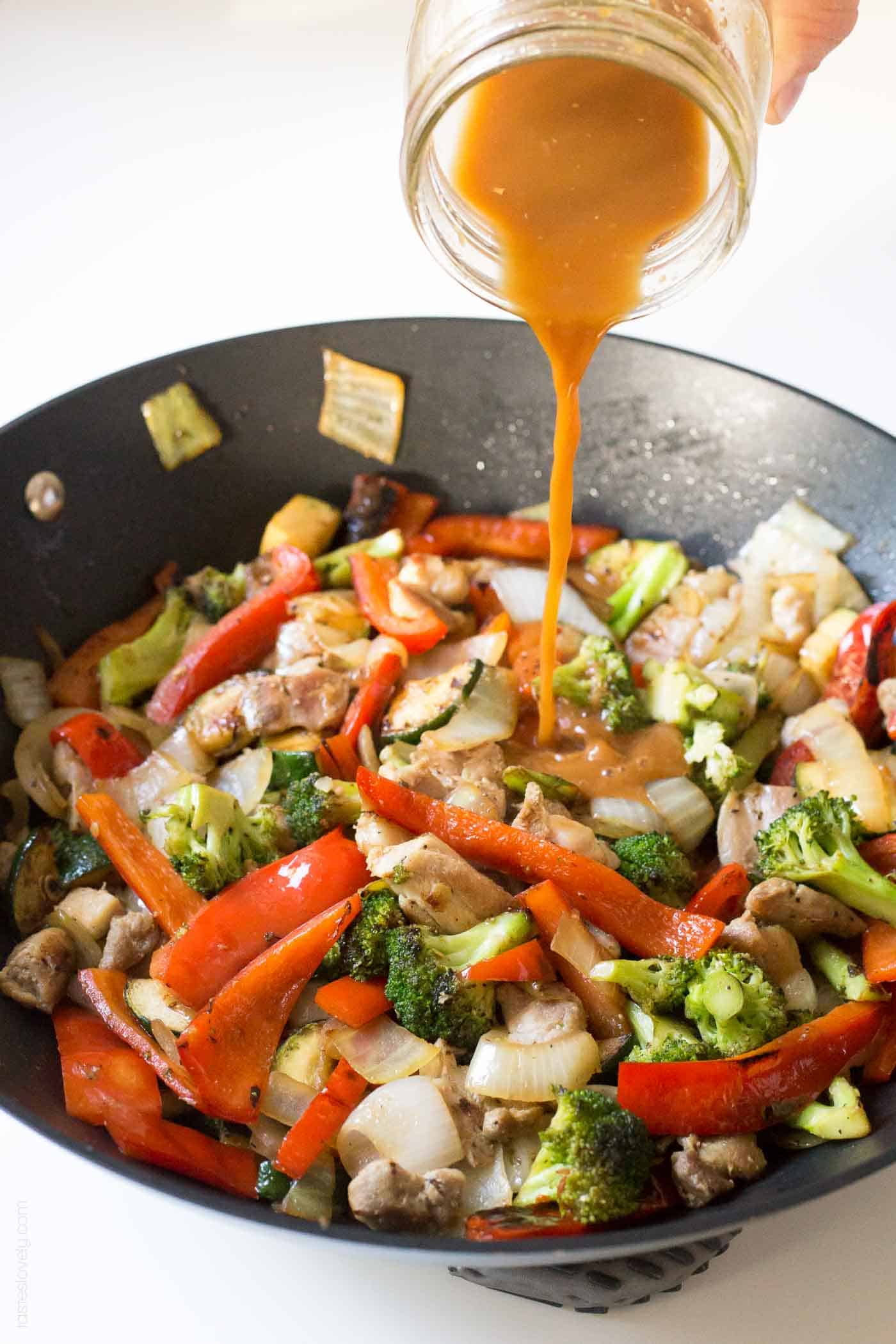 Almond Butter Chicken Stir Fry with Broccoli and Bell Pepper
