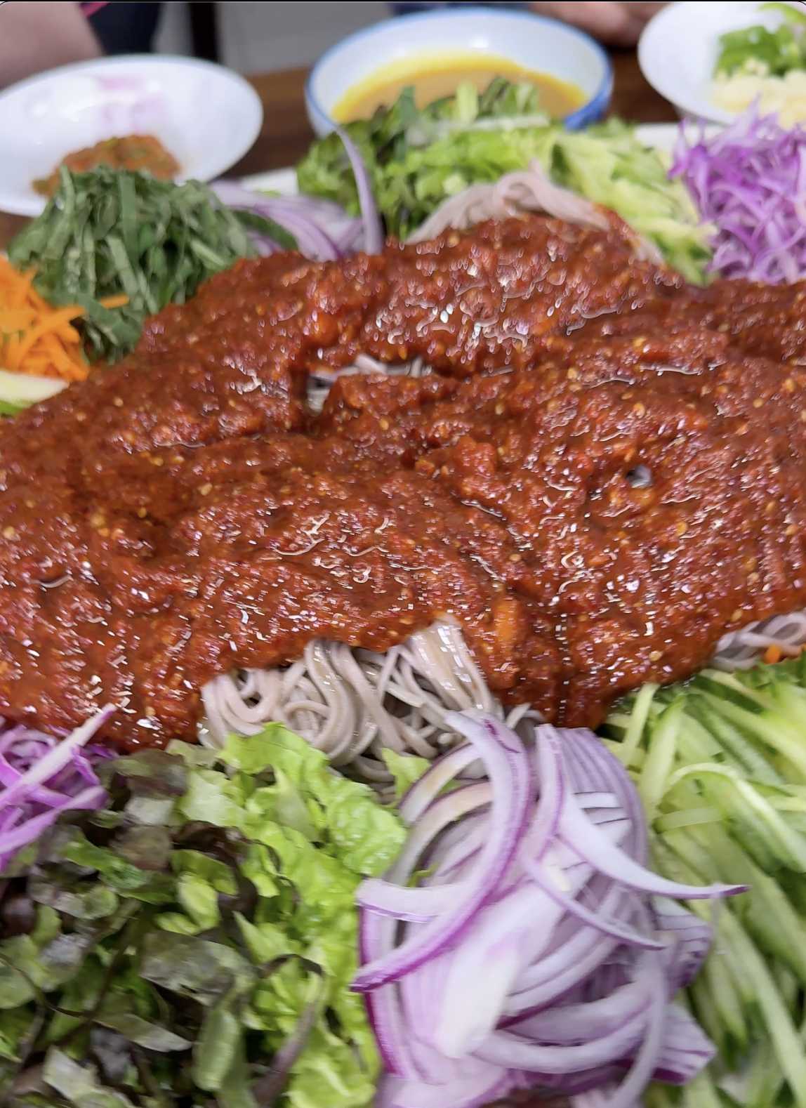 Cold Korean Buckwheat Noodles with Spicy Sesame Dressing
