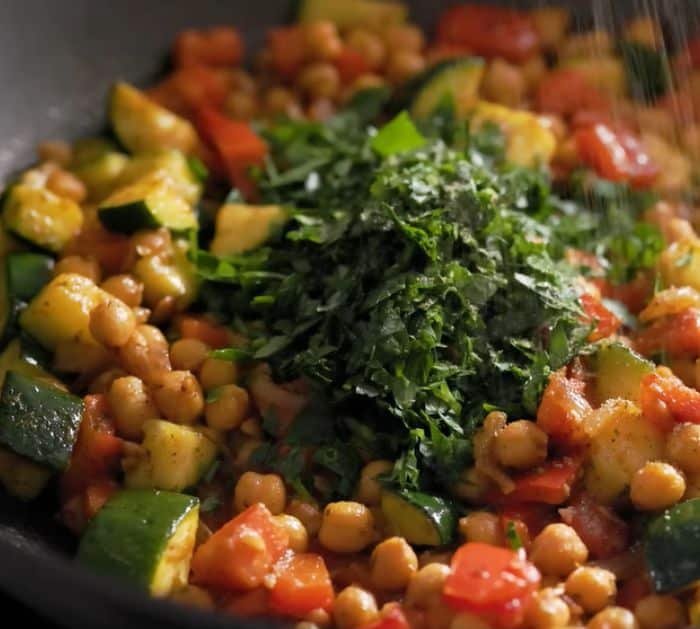 Chickpea and Vegetable Stir-Fry with Turmeric Rice