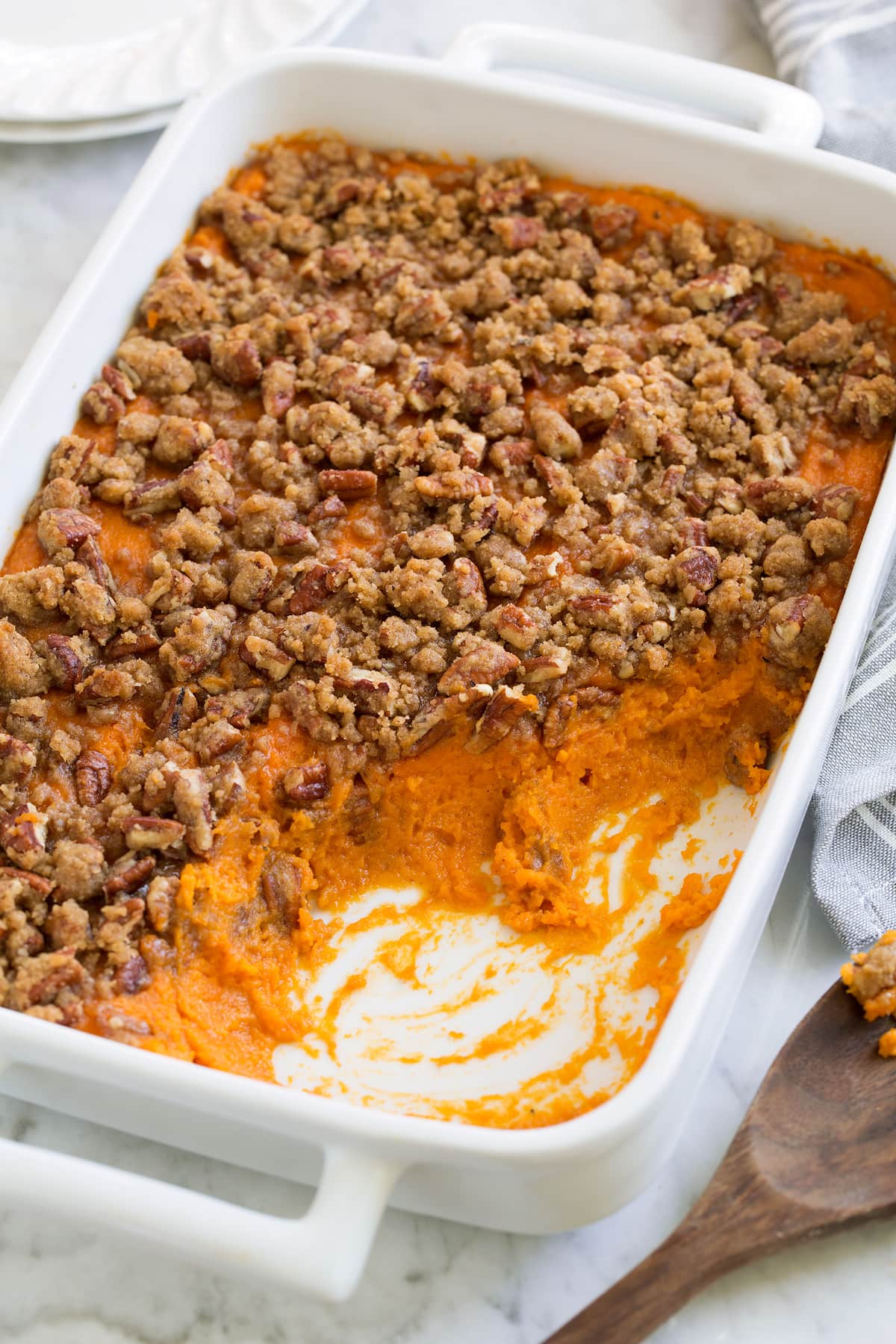 Maple-Glazed Sweet Potato Casserole with Pecan Topping