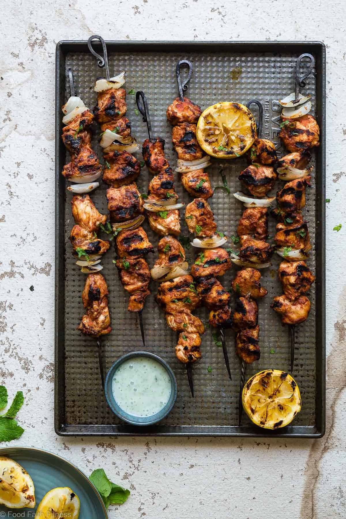 Spiced Yogurt Chicken Kabobs with Mint-Tomato Sauce