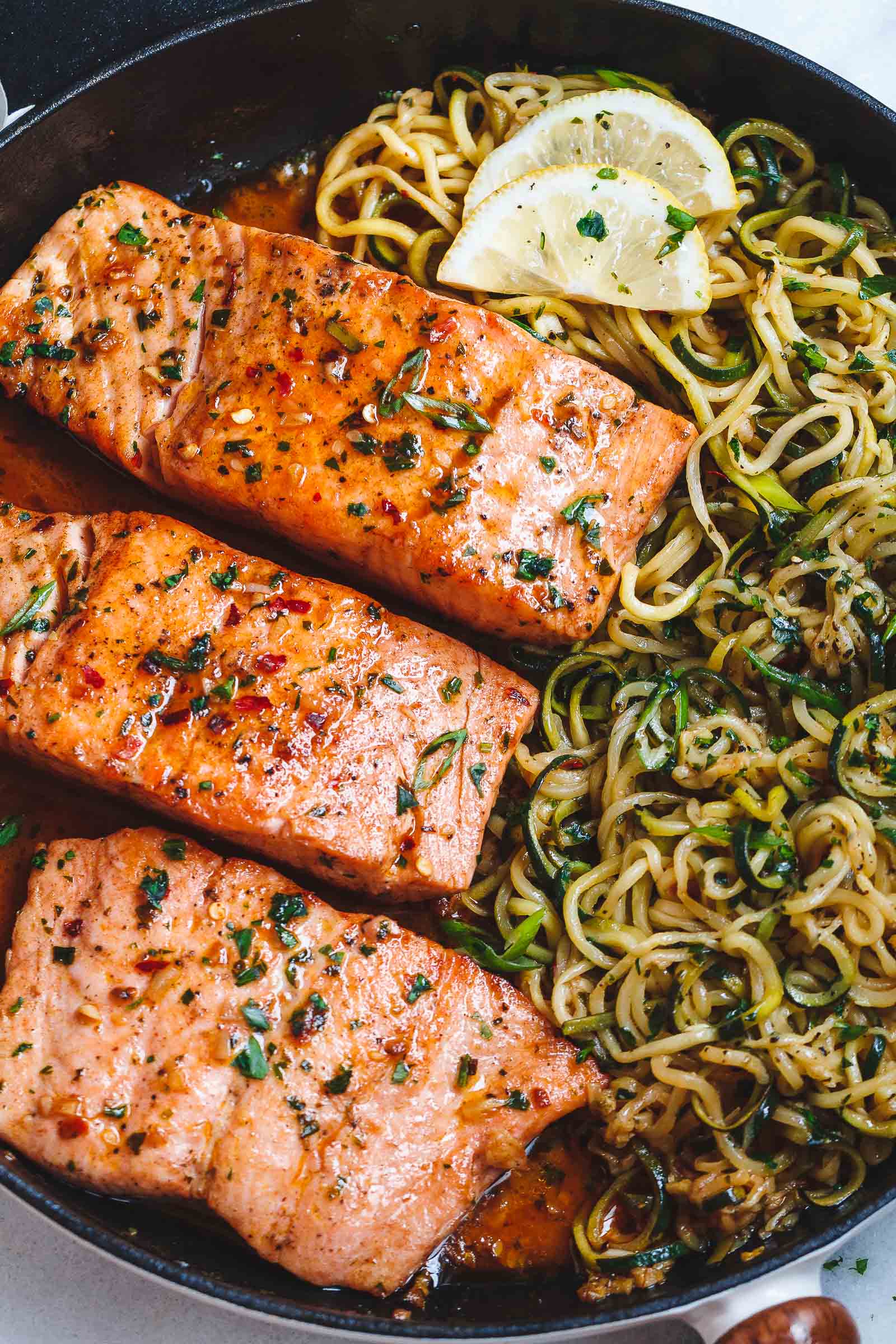 Pan-Seared Salmon with Garlic Butter and Zucchini Noodles