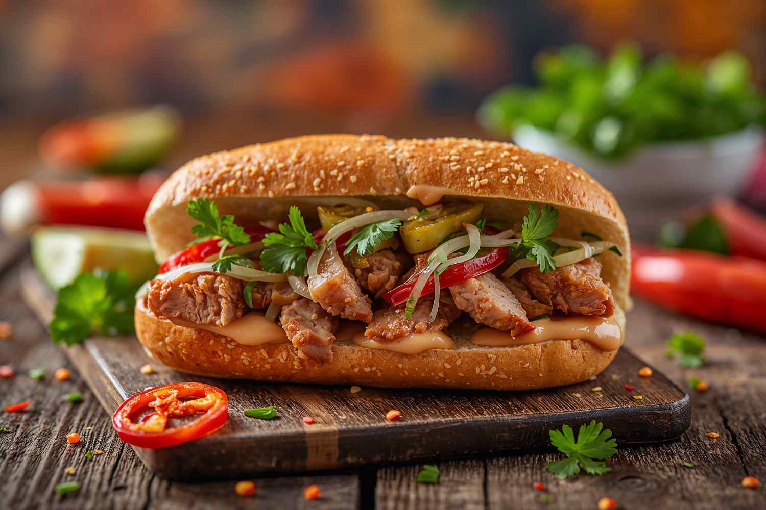 Pan-Seared Pork Banh Mi with Pickled Vegetables