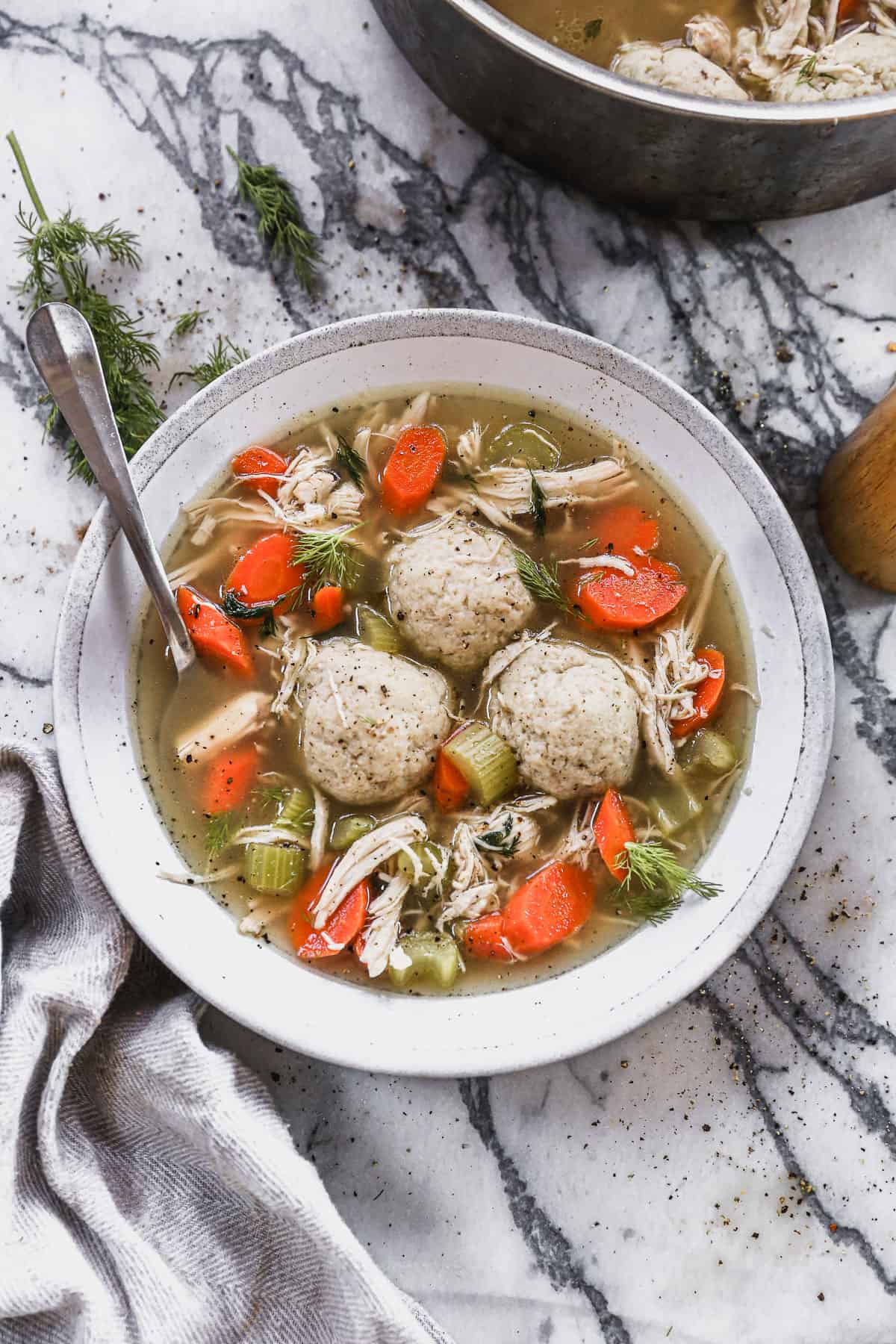 Herbed Matzah Ball Soup with Fresh Dill and Carrot Ribbons