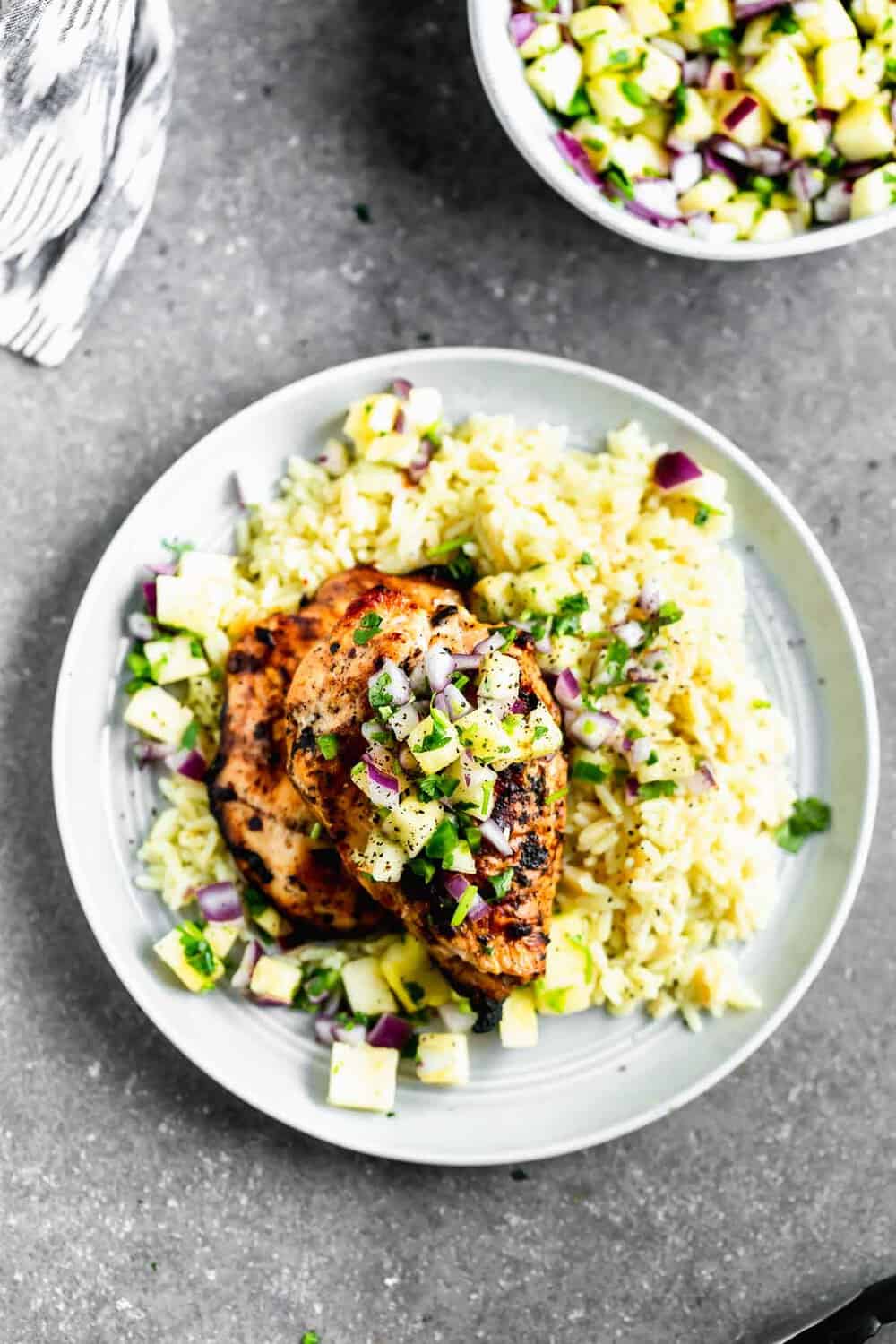 Honey Chipotle BBQ Chicken Thighs with Grilled Pineapple Salsa