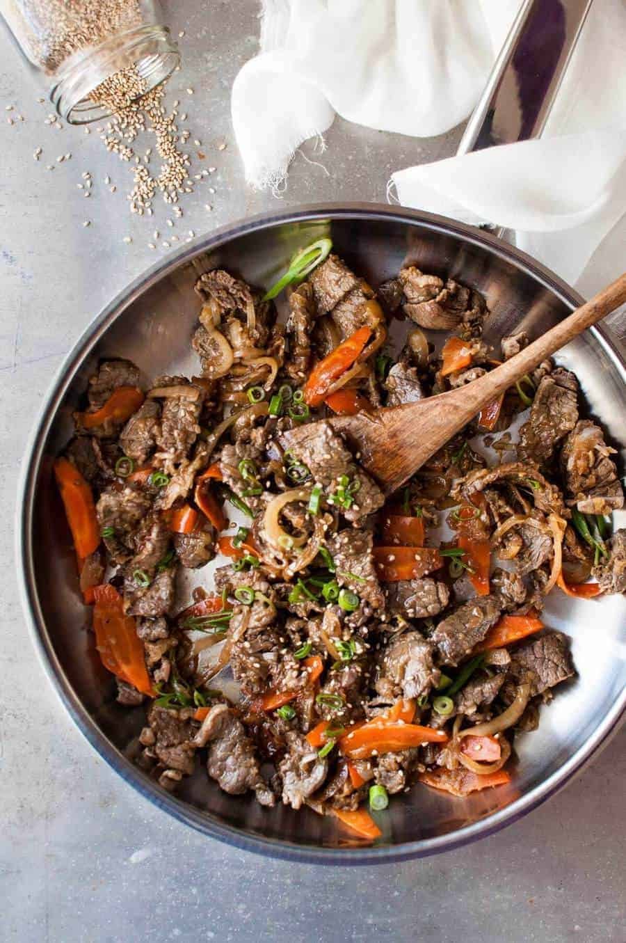 Stir-Fried Korean Beef Bulgogi with Scallions and Sesame