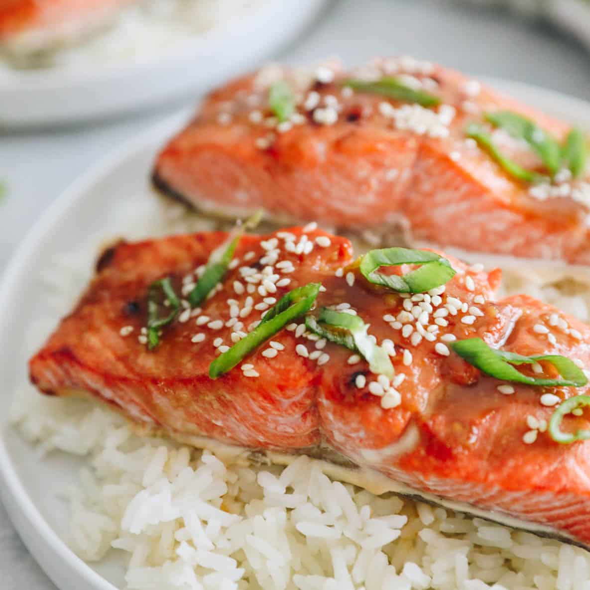 Pan-Seared Salmon with Miso Glaze and Scallion Soy Sauce