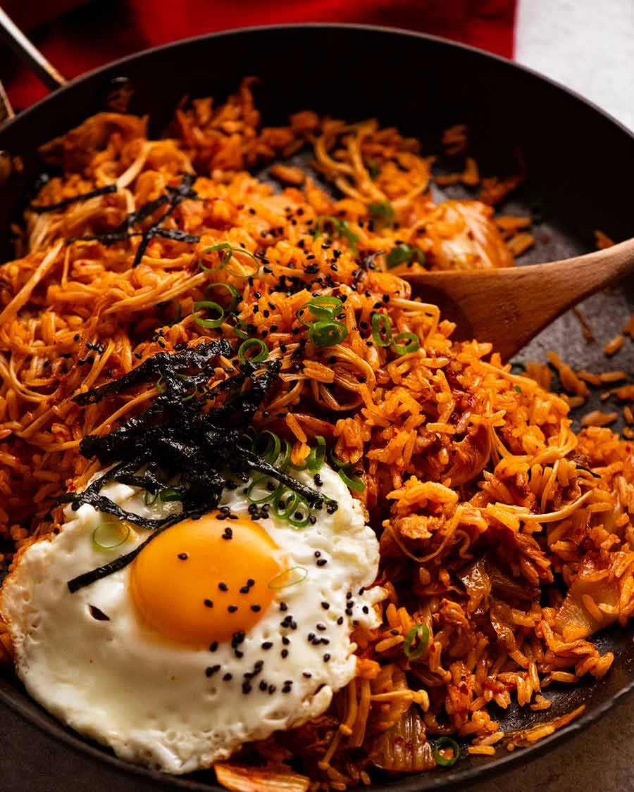 Korean-Style Kimchi Fried Rice with Bacon and Egg