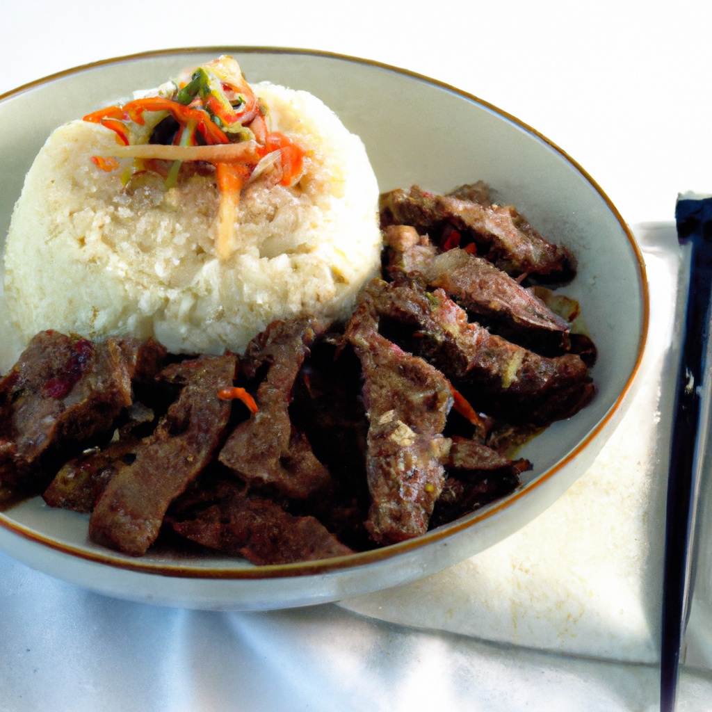 Spicy Korean-Style Beef and Rice Bowl with Scallions and Sesame