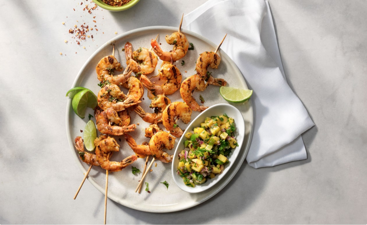 Cilantro-Lime Grilled Shrimp Skewers with Mango Salsa