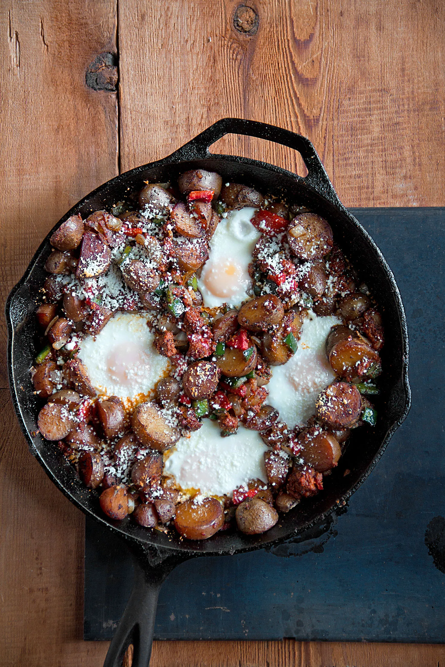 Spicy Chorizo and Potato Hash with Fried Eggs