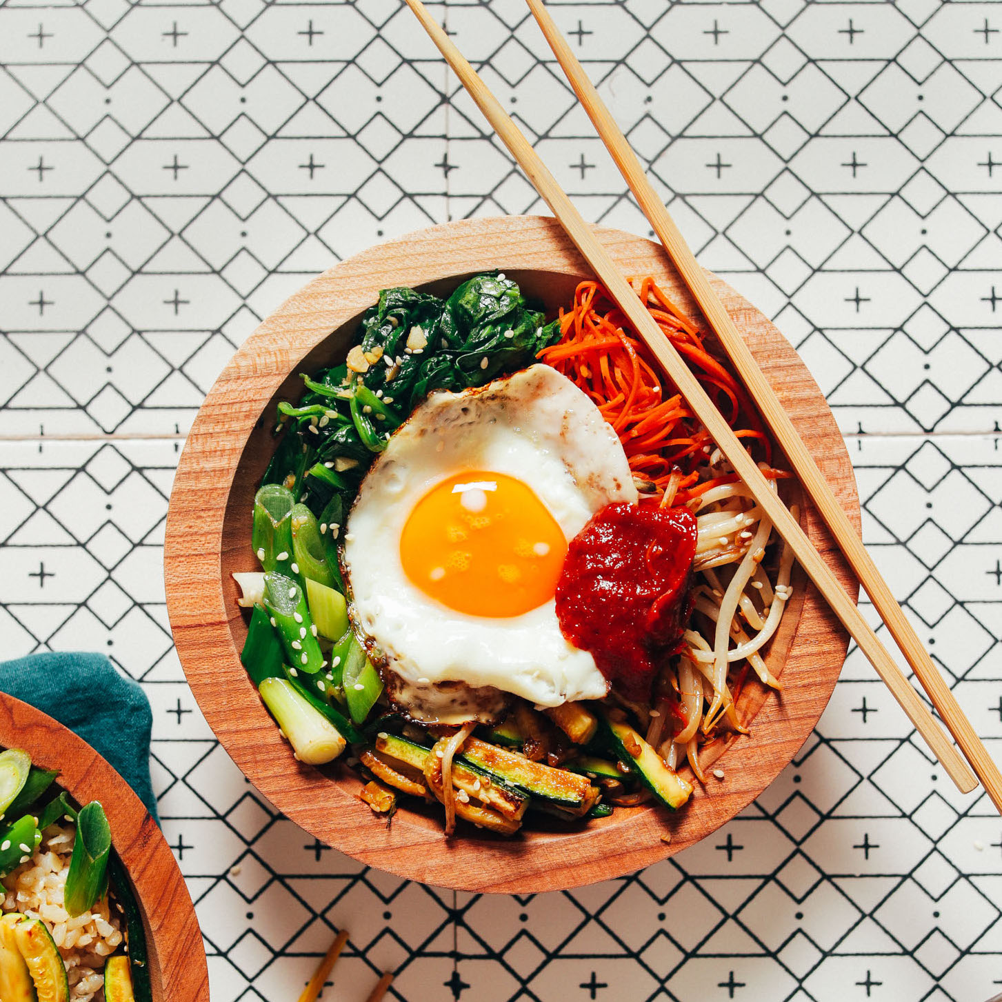Vegan Bibimbap Bowl with Tofu and Sesame-Gochujang Dressing