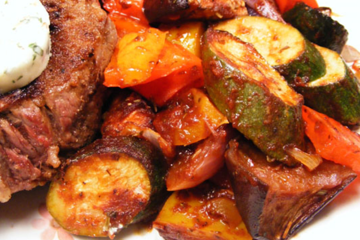 Pan-Seared Chicken with Roasted Mediterranean Vegetables