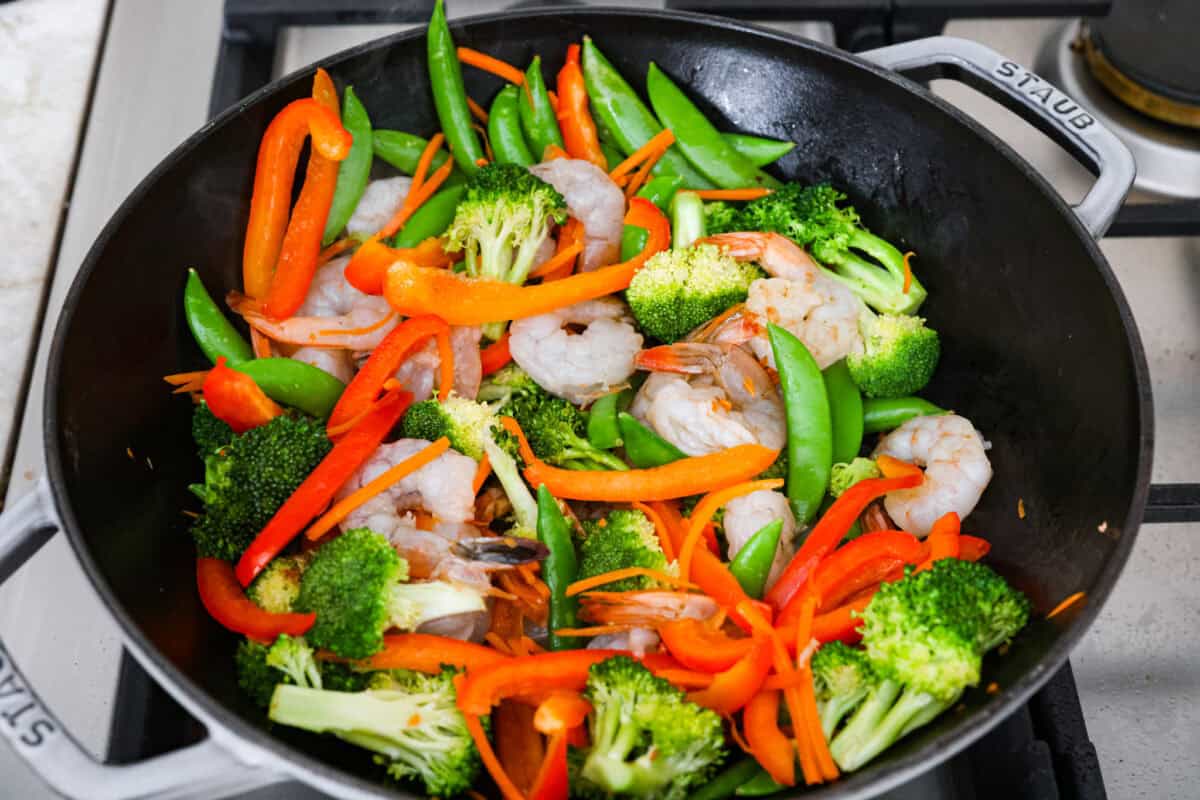 Quick Stir-Fried Shrimp and Root Vegetables with Garlic Ginger Sauce