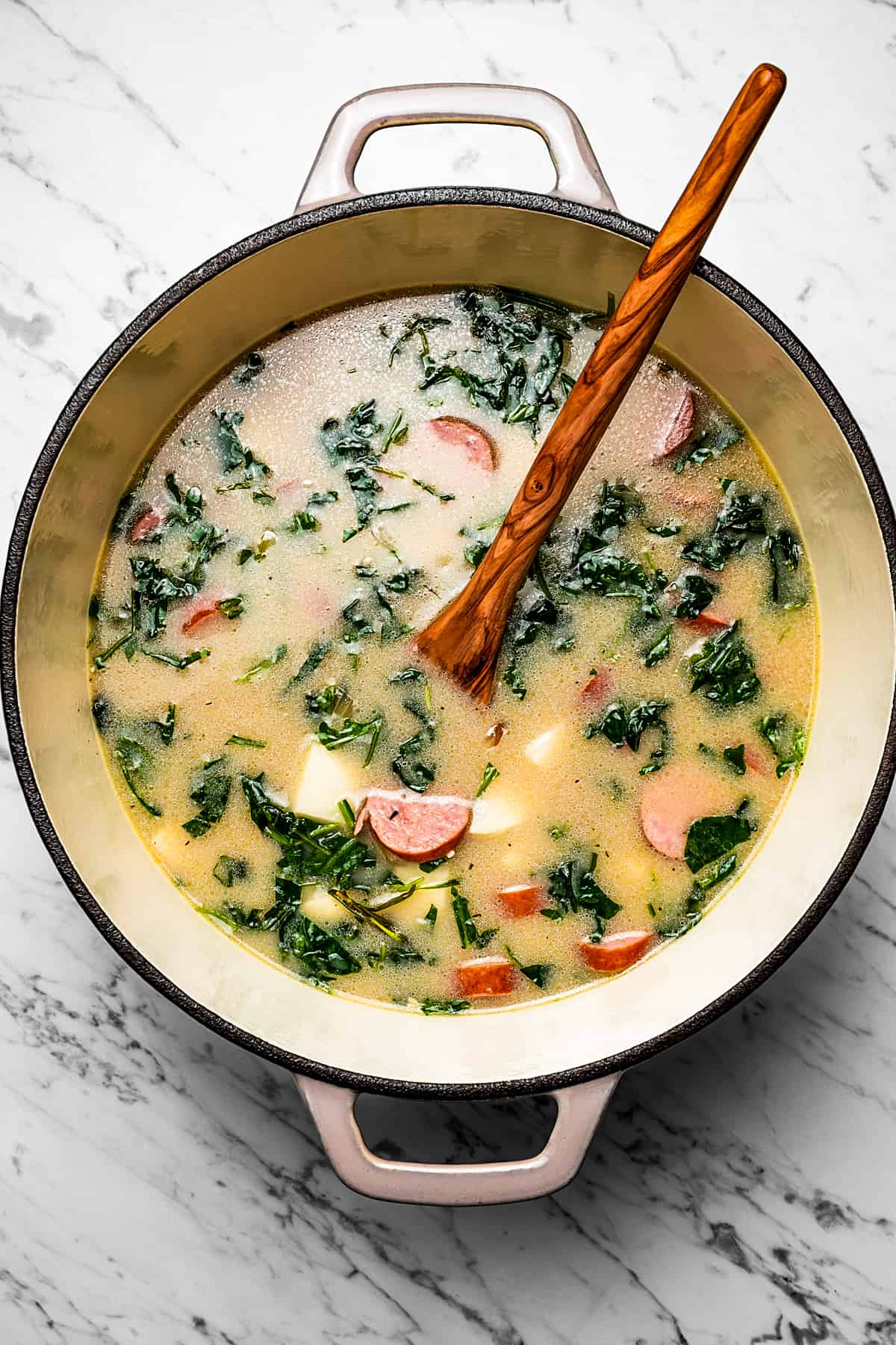 Northern-Style Potato and Kale Soup with Smoked Sausage