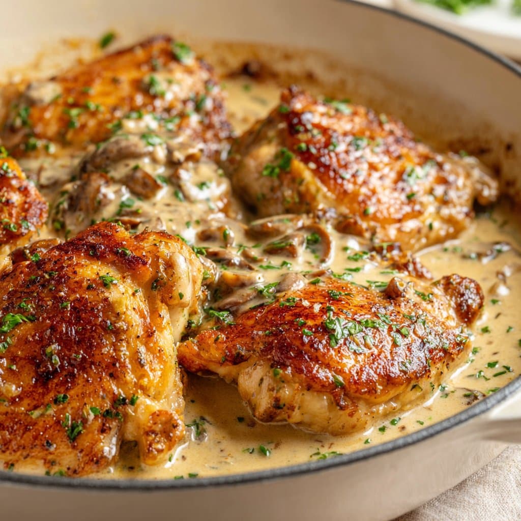 Pan-Seared Chicken with Irish Whiskey and Mushroom Sauce