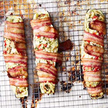 Cheese-Stuffed Zucchini Boats with Bacon and Cream Sauce