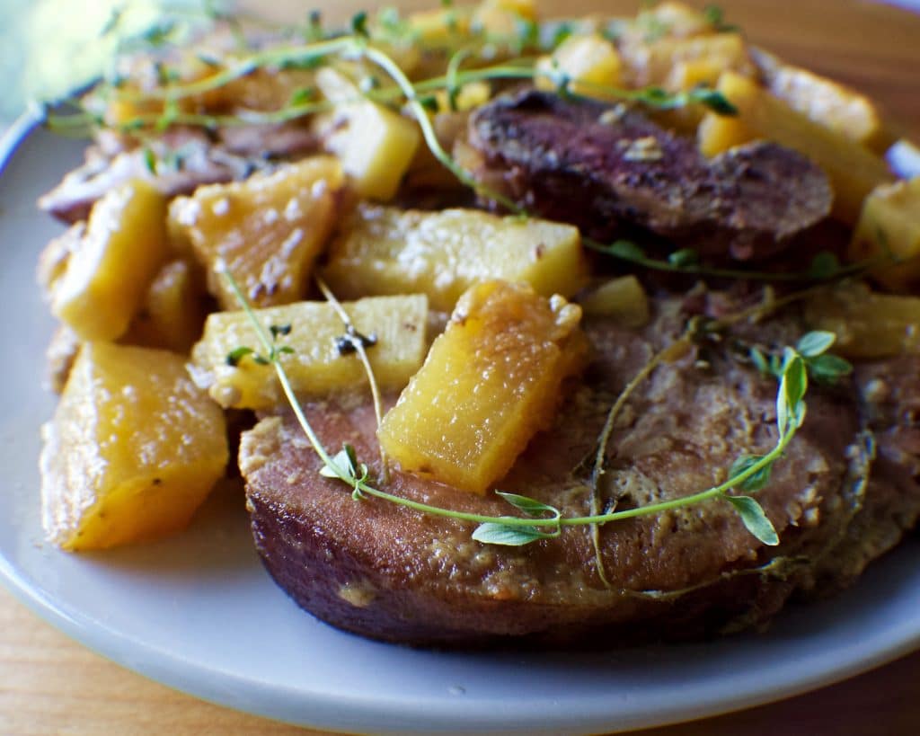 Honey-Glazed Ham Steaks with Pineapple and Mustard Sauce