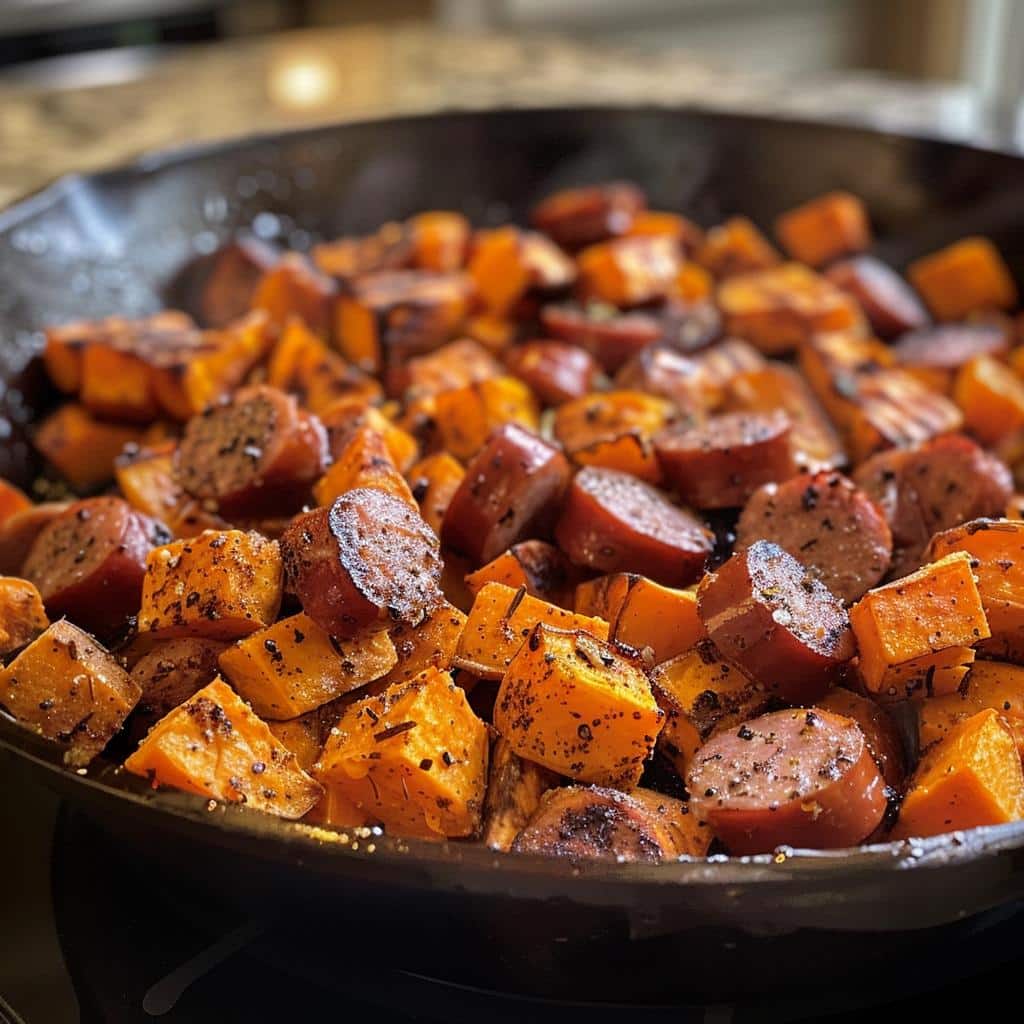Maple-Glazed Spiced Sweet Potato and Sausage Skillet