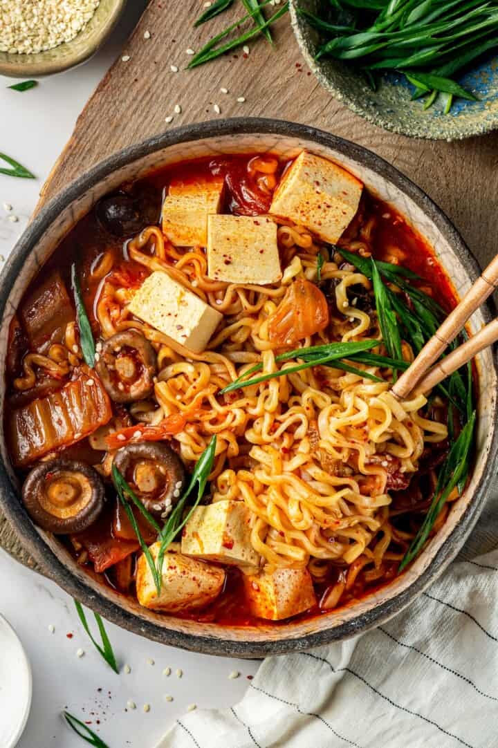 Spicy Korean Ramen with Kimchi and Tofu