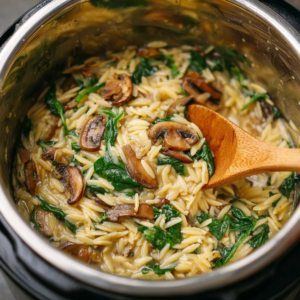 One-Pot Spinach and Mushroom Orzo with Parmesan