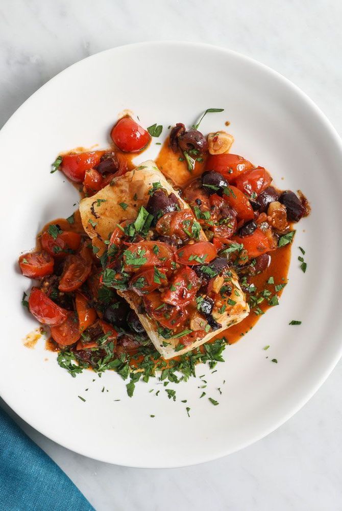 Pan-Seared Sea Bass with Tomato and Olive Salsa