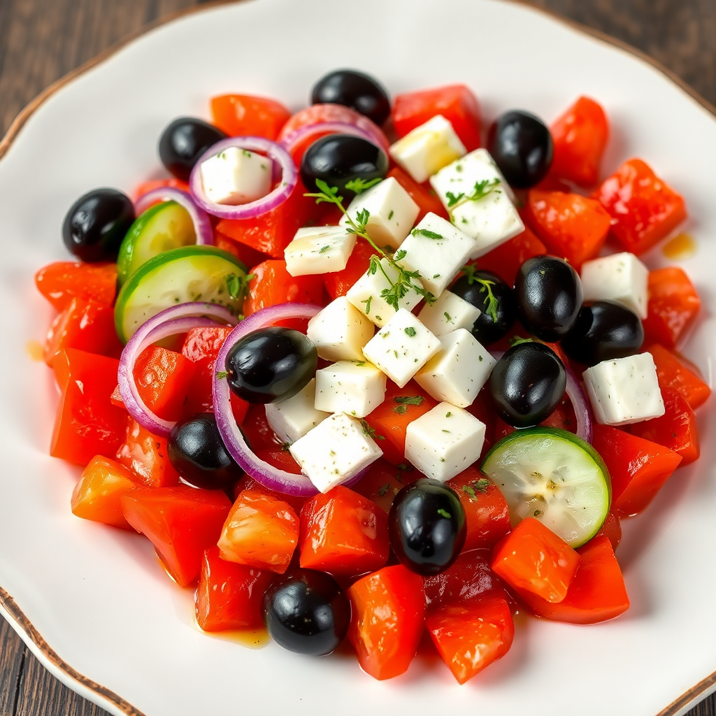 Classic Greek Village Salad with Feta and Kalamata Olives
