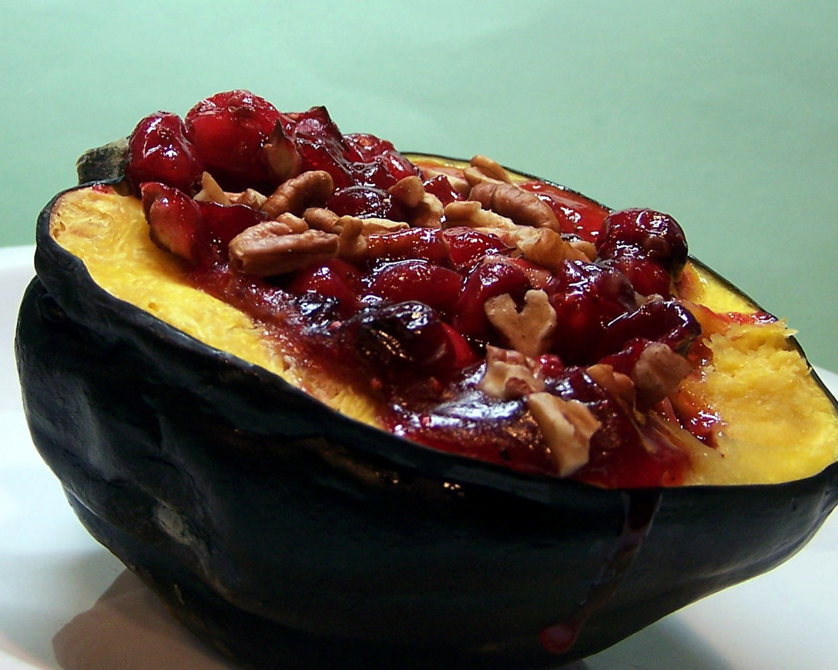 Stuffing-Stuffed Acorn Squash with Cranberry Glaze