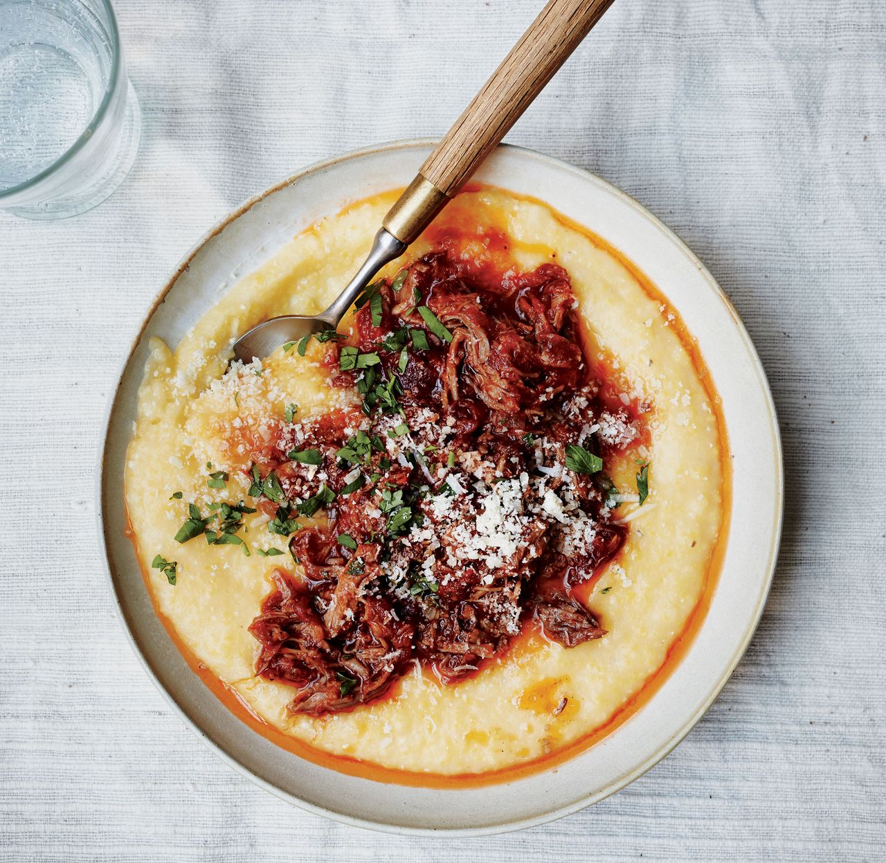 Low-Heat Slow Simmered Pork Ragu with Polenta