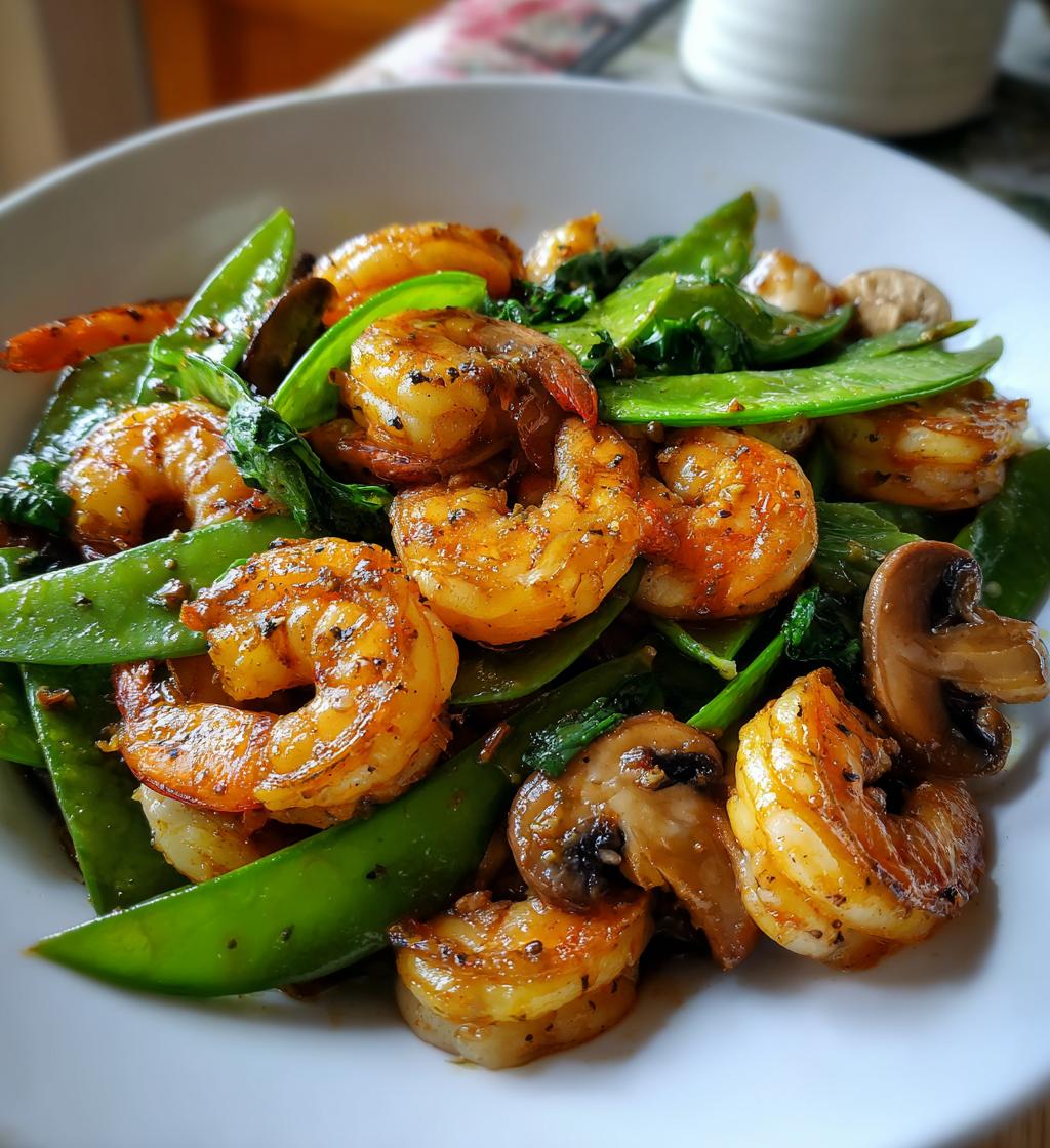 Quick Stir-Fried Garlic Shrimp with Snow Peas and Chili